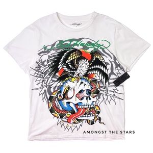 Ed Hardy Eagle, Snake & Skull Tattoo White Crew Neck T-Shirt